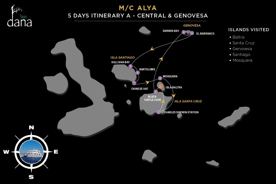 MC Alya 5 Days Itinerary A - Central &amp; Genovesa