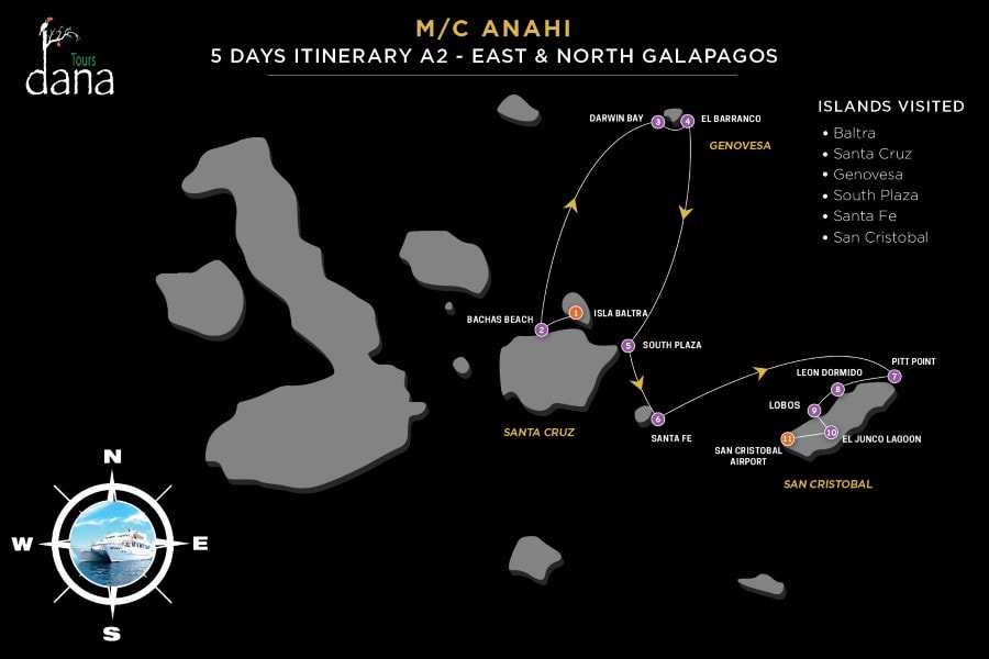 MC Anahi 5 Days Itinerary A2 - East & North Galapagos