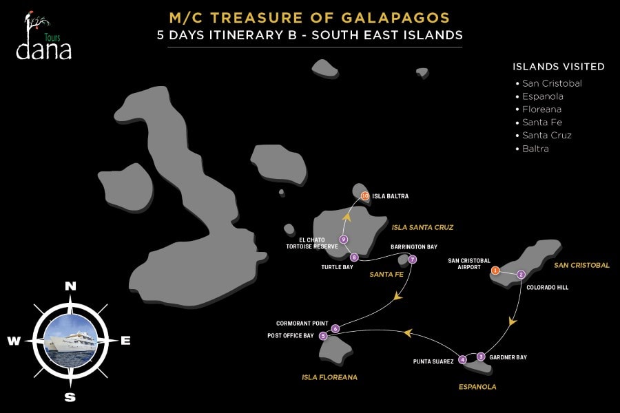 MC Treasure of Galapagos 5 Days Itinerary B - South East Islands