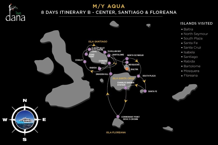 MY Aqua 8 Days Itinerary B - Center, Santiago &amp; Floreana
