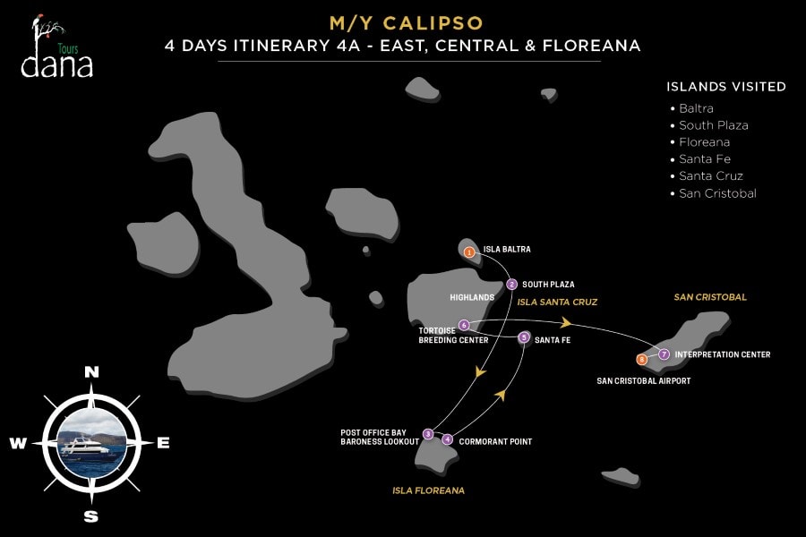 MY Calipso 4 Days Itinerary 4A - East, Central &amp; Floreana