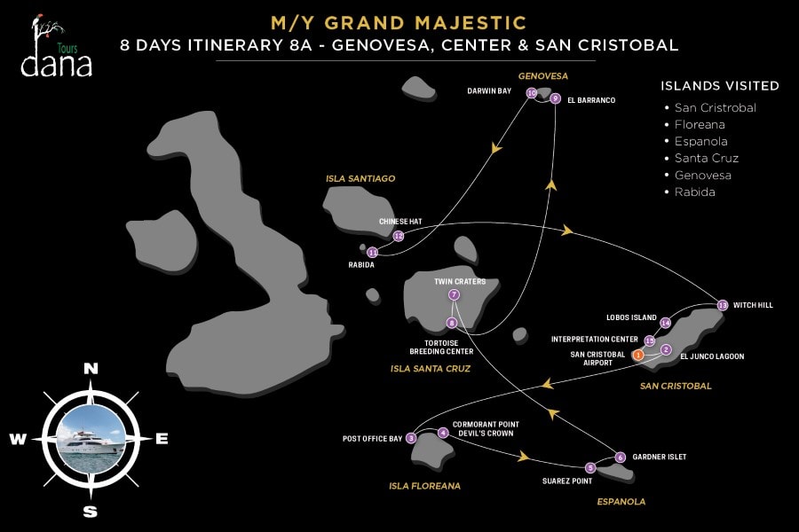 MY Grand Majestic 8 Days Itinerary 8A - Genovesa, Center &amp; San Cristobal