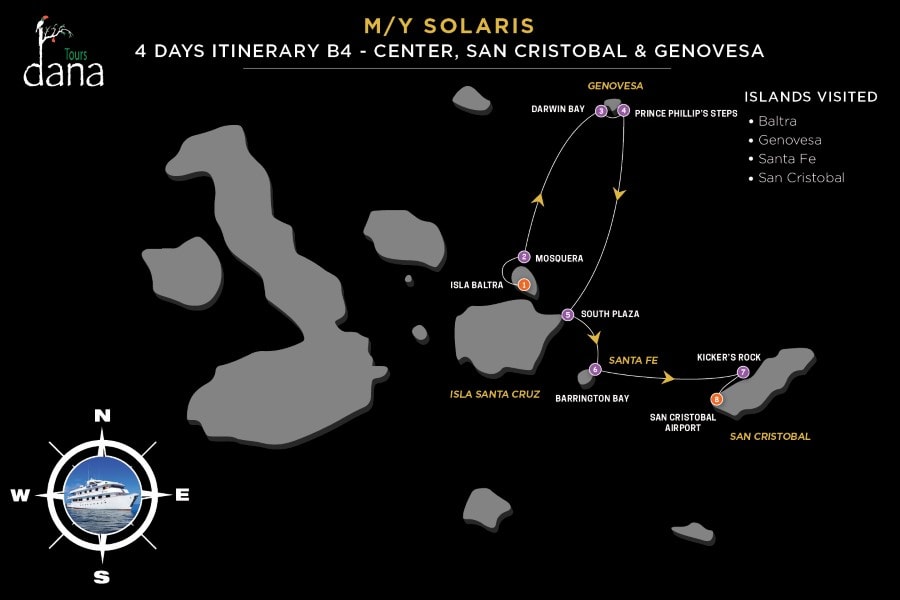 MY Solaris 4 Days Itinerary B4 - Center, San Cristobal & Genovesa