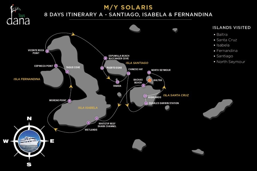 MY Solaris 8 Days Itinerary A - Santiago, Isabela & Fernandina