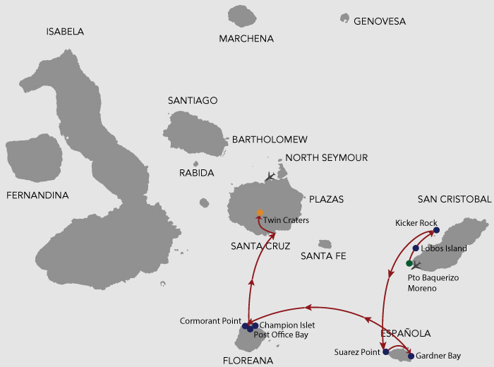 MC Cormorant I 4 Days Itinerary 4A - Southern Galapagos