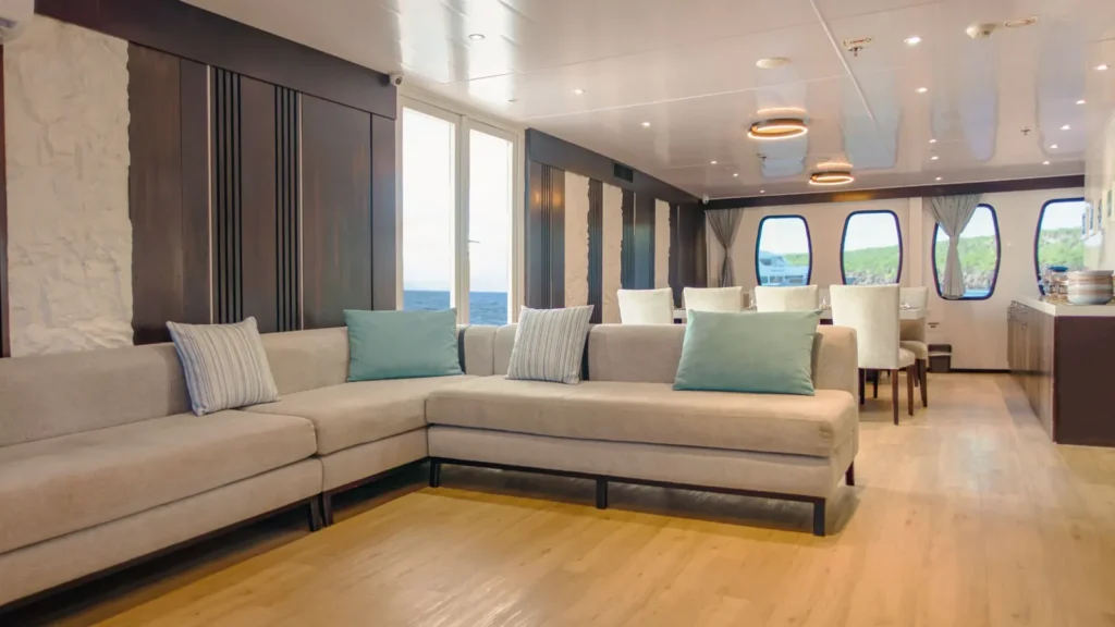 Interior lounge on the Alya catamaran