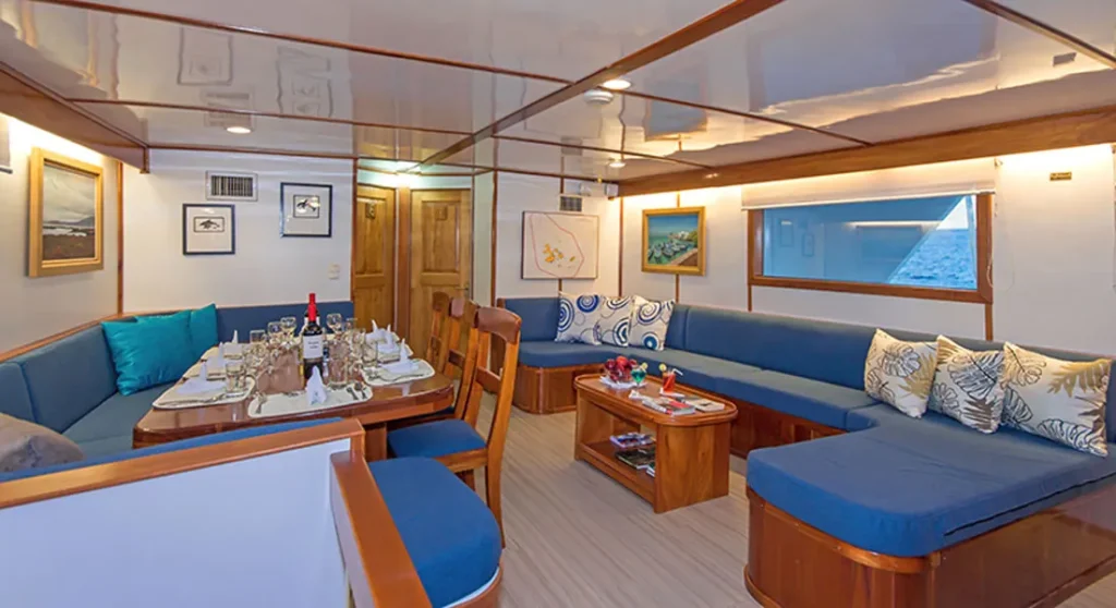 Salon with sofas and panoramic windows on the Beluga