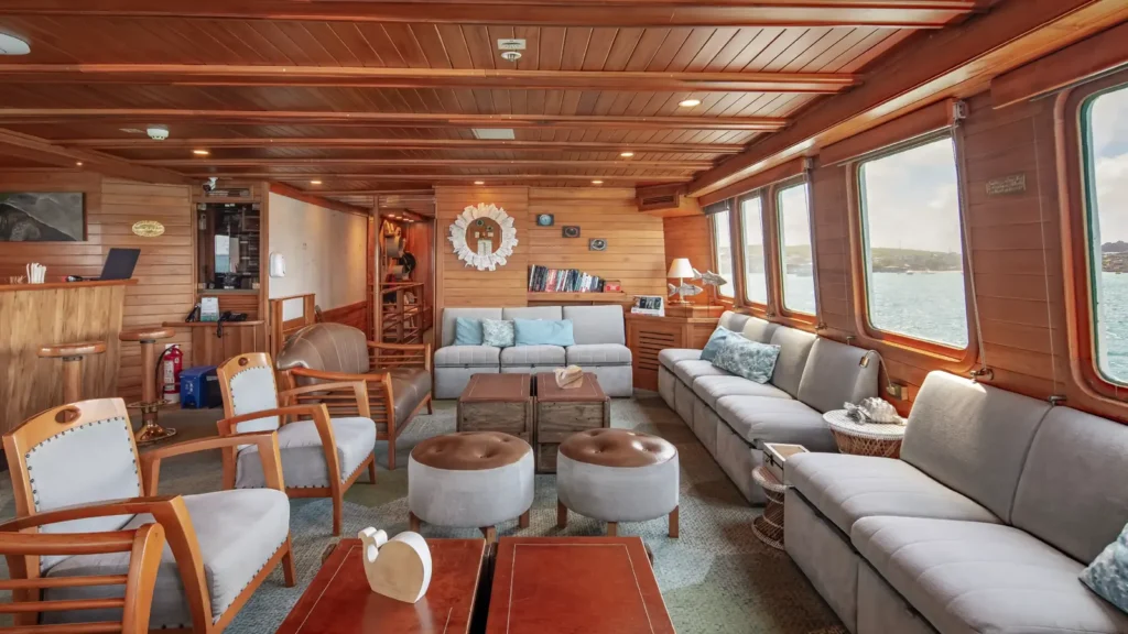 Lounge with panoramic windows on the Coral yachts