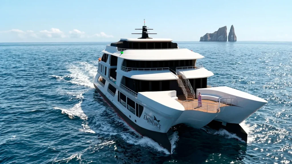 Eminence catamaran near Kicker Rock (rendering)