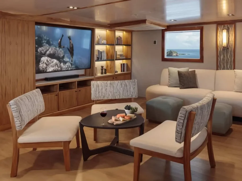 Interior lounge on the Evolution yacht