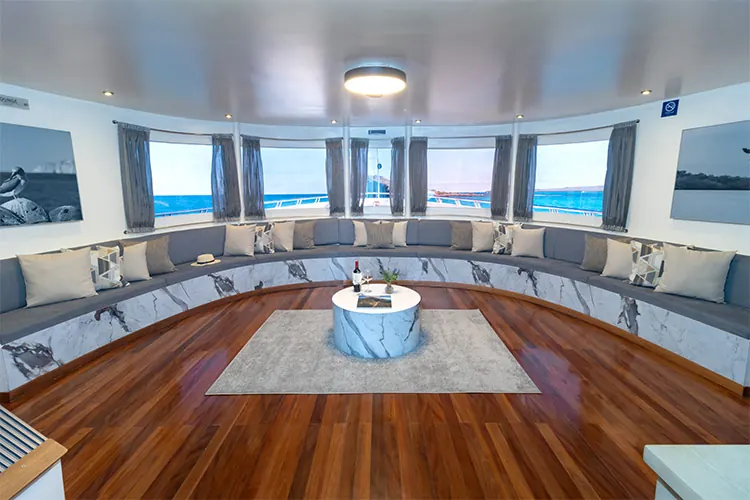 Lounge with panoramic windows on the Galapagos Horizon