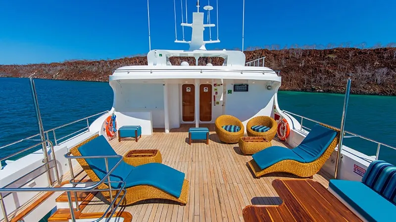 Sun loungers on the bow of the Grand Daphne