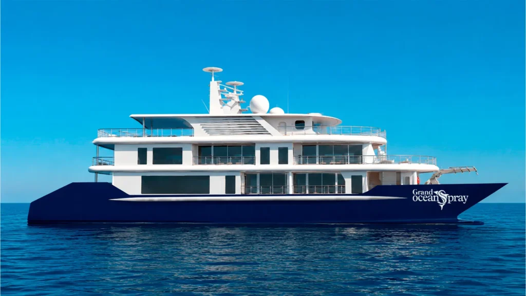Grand Ocean Spray catamaran at sea (rendering)