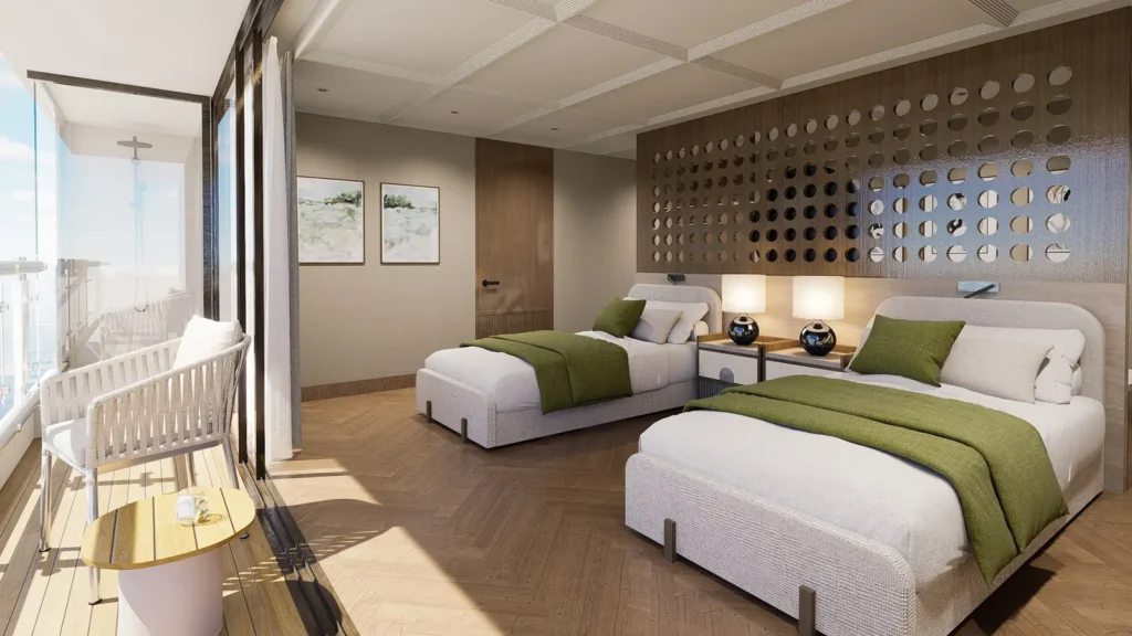 Golden Suite with twin beds on the Grand Ocean Spray (rendering)