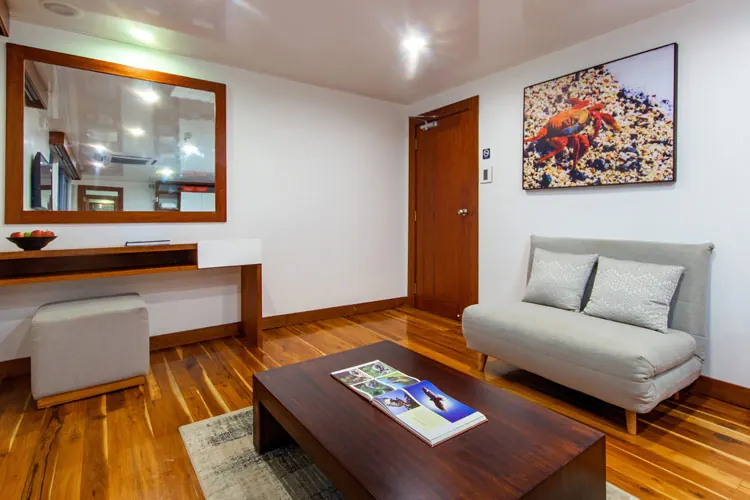 Suite with sitting area on the Infinity yacht