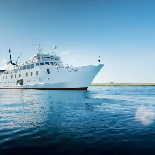 The La Pinta expedition yacht at anchor in the Galápagos