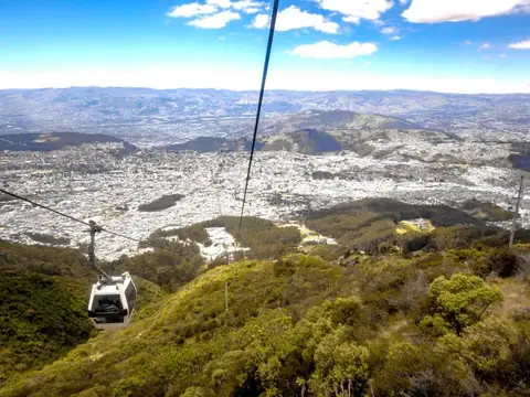The Quito cable car climbing above the city