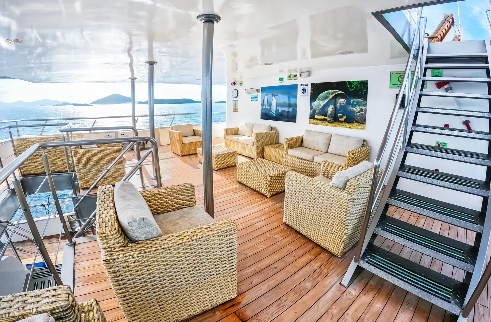 Shaded terrace on the upper deck of the Solaris