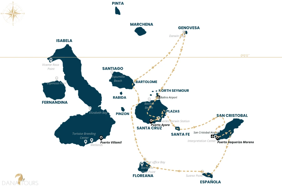 Genovesa, Española, Floreana & Santiago map